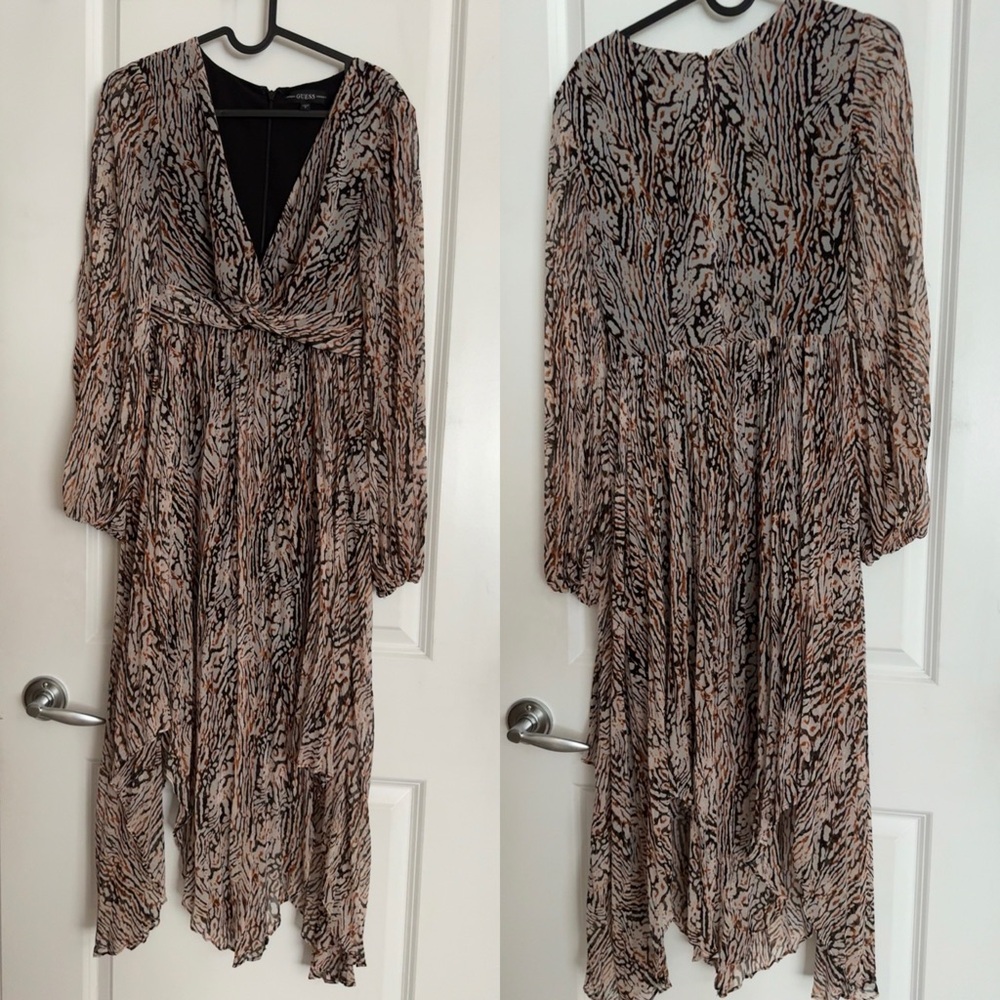 Guess Brown and Tan Asymmetrical Wrap Sundress